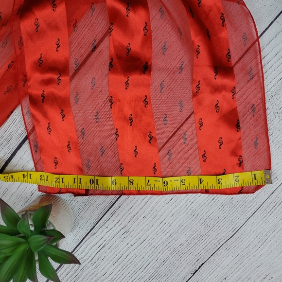 Sheer And Satin Red Music Treble Clef Scarf - Picture 3 of 3